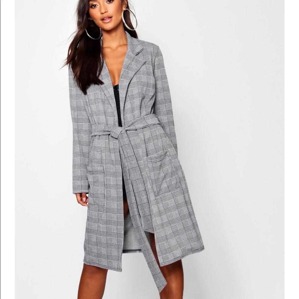 Boohoo Plaid Duster Coat